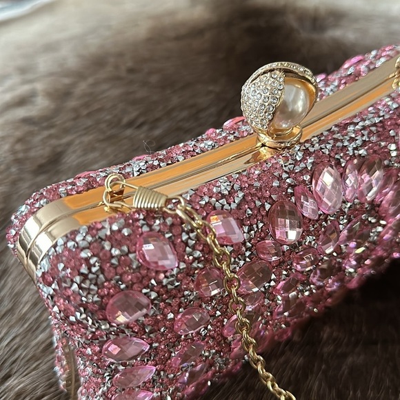 Glam Rhinestone Clutch with Pink Rhinestones - Picture 4 of 7